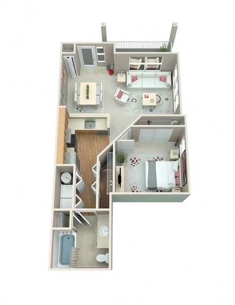 Floor plan for 1 bed, 1 bath, 735 sqft